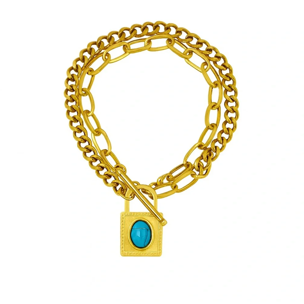 NEW 18K GOLD PLATED TURQUOISE CHARM CUBAN BRACELET – LUXE BOUTIQUE PIECE
